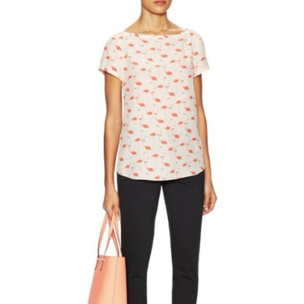 Women’s Kate Spade Pink Flamingo Boat Neck Silk Blouse / Top, Size 8
